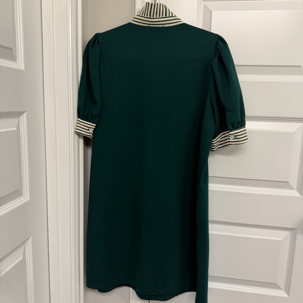 Entro Forest Green Mini Dress with Striped Collar - Picture 7 of 7